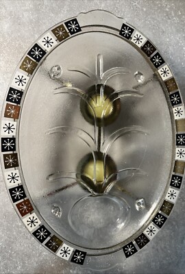 1960's Starburst Atomic Glass Meat Tray Platter Warmer VTG MCM 14x11  Juice Well