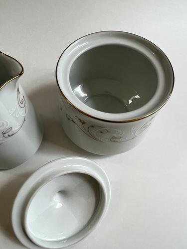 Noritake Duetto Pattern 6610 Creamer & Sugar Set White / Gold Swirl on White - Picture 5 of 8