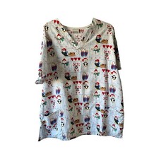 White Swan Christmas Design Medical Scrub Top Large