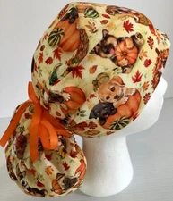 Fall Puppy Medical Ponytail Pouch Surgery Scrub Cap Chef Hat Pediatric Dental