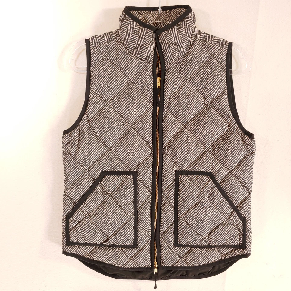 Chaleco acolchado J Crew para mujer S acolchado espiga plumón de ganso marrón bolsillo aislante Foto 2 de 4