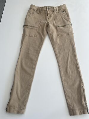 Joie Park Skinny Pants Beige TAN Womens SZ 25 CARGO ZIP POCKETS ANKLE 