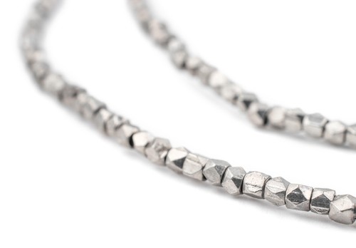 Dark Silver Faceted Tiny Diamond Cut Beads 2mm White Metal 24 Inch Strand - Picture 2 of 3