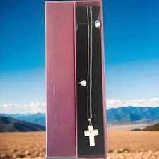 New  16 Inch White Healing Cross Marble Silver Plated Chain Necklace US Seller.