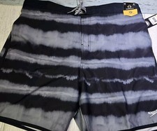 Speedo Mens Swim Trunks Shorts Tie DYE Black Gray XXL Drawstring UV 50