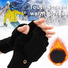 Winter Men Women Gloves Wool Knitted Convertible Mittens Flap Fingerless Gloves