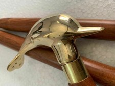 Designer Victorian Brass Dolphin Head Handle Wooden Walking Stick Shaft Cane