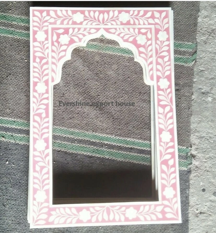 Marcos de espejos florales tradicionales con incrustación de hueso, hechos a mano, espejos de pared  Foto 3 de 3