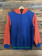 Boys U.S. POLO ASSN. Full Zip Hoodie Sweatshirt XL 14/16 Color Block Orange Blue