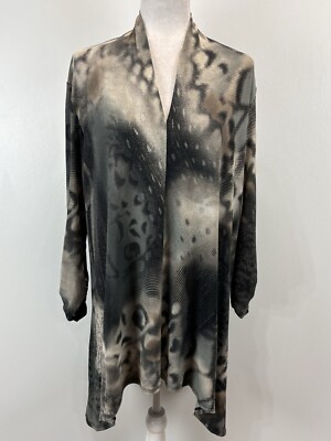 Clara Sun Woo Slinky Tunic Top Shirt Sz X-Large Women s Grey Black Asymmetric