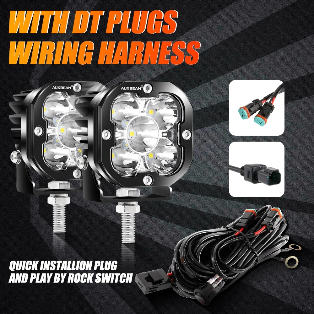 AUXBEAM 3" LED Work Head Light Fog Driving Cube Pods Offroad Pickup ...