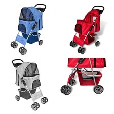 Pet Stroller Dog Cat Pram Folding Travel Carrier Trolley Trailer Storage Basket