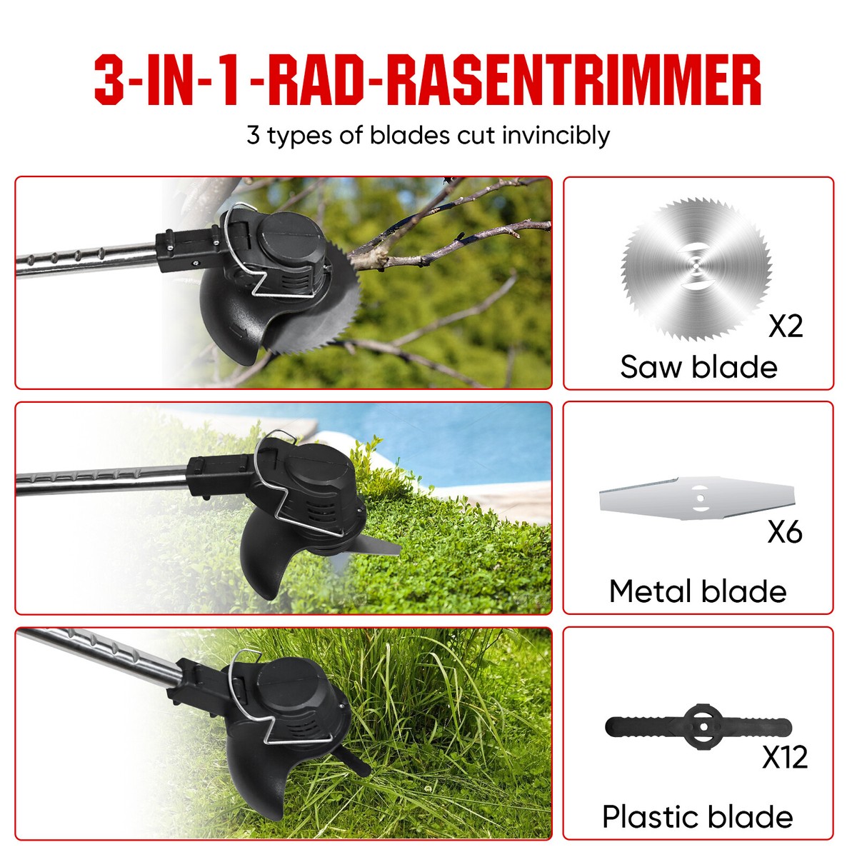 Cordless 24V Weed Eater & Brush Cutter Combo – 800W Trimmer With Edger & Hedge Attachments