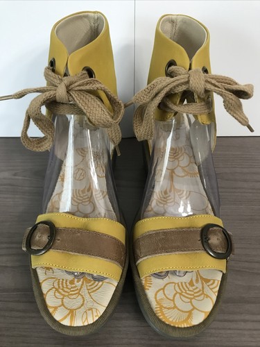 FLY London Yaje Platform Sandal Women's 9-9.5 40 Yellow Leather Lace Ankle Strap - Picture 2 of 14