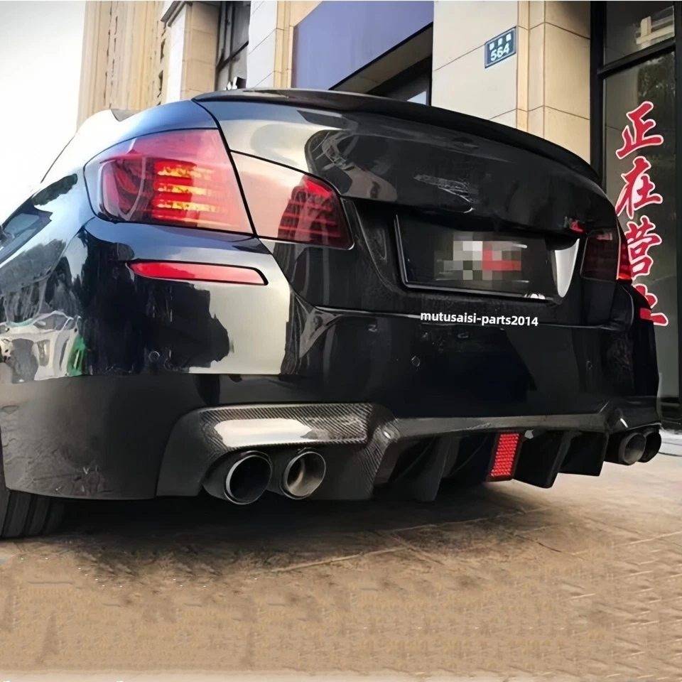 FOR 2011-16 BMW 5' F10 F11 528I 530I M-SPORT M5 REAR DIFFUSER W/ LED CARBON LOOK - Imagem 4 de 4