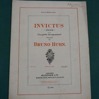 Liederblatt INVICTUS für Alt oder Bass, Bruno Huhn, William Ernest Henley, 1925