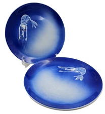 Vintage Cobalt Blue Shrimp Plates Set of Two 9.25" Sushi Plates Made In Korea