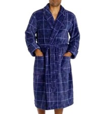Tommy Bahama Logo Fleece Plush Lounge Bath Robe Blue Plaid Belted Dad Men L/XL