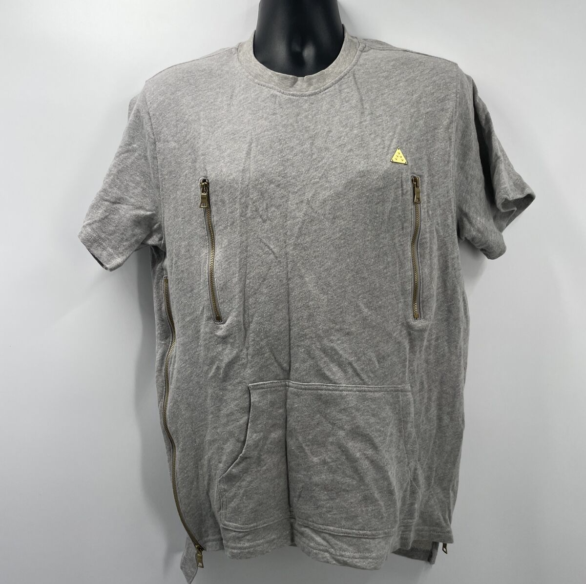 RICH GANG Men's Short Sleeve Crew Neck with Zip Detail Casual Tee Shirt  Size L