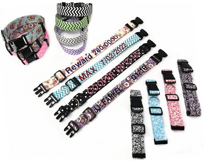 Fabric pattern Personalized Embroidered pet Dog Cat Collar Adjustable S M L size