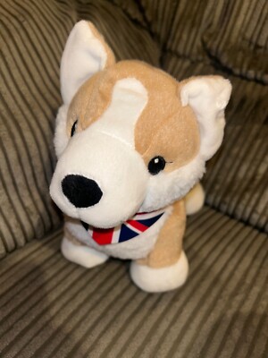 Aldi Corgi Dog In Union Jack Bandana Soft Plush Toy 10” UK