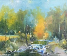 Oil painting Trees Ukrainian painter Canvas Framed Decor original landscape art