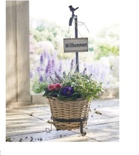 Pflanzkorb Willkommen, Dekoration, Deko Haustür, Pflanzer, Blumentopf, Weide,Neu