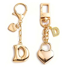 Initial Letter Keychain, Gold Heart Bubble Design, Personalized Purse Bag Cha...