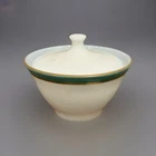 Vintage MCM PYREX Milk Glass Green Band Sugar Dish With Lid (13C)