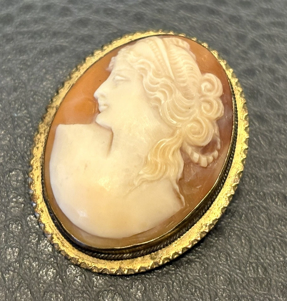 ¿ANTIGUO ITALIANO VICTORIANO ORIENTADO A LA IZQUIERDA AÑOS 1900? PIN BROCHE CAMAFEO CÁSCARA TALLADA Foto 3 de 4