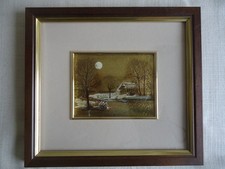 Radierung Lithographie Goldfolie Dino Fontana Passepartout-Rahmen hinter Glas