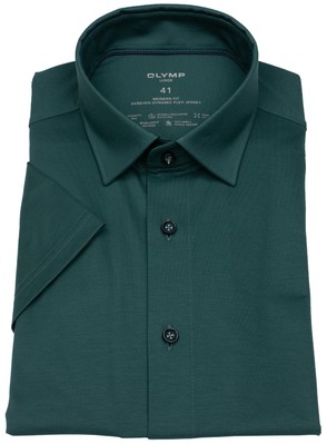 OLYMP Kurzarmhemd Modern Fit 24/7 Flex Jersey dunkelgrün