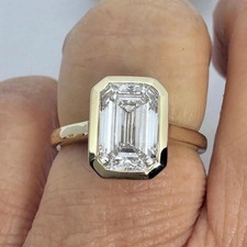 14K Yellow Gold Plated 2.50 CT Emerald Cut Bezel Anniversary & Wedding Gift Ring