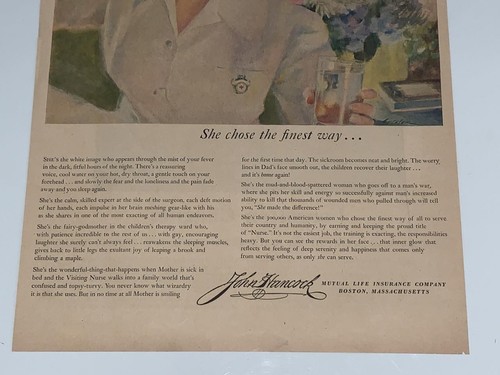 Pubblicità rivista vintage John Hancock mutua assicurazione sulla vita infermiera 1949 - Foto 3 di 3