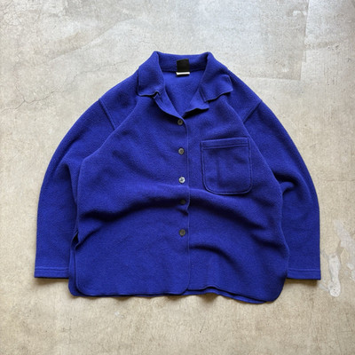 Knit Trends Blue Button Front Fleece Jacket Men's S Point Collar Pockets