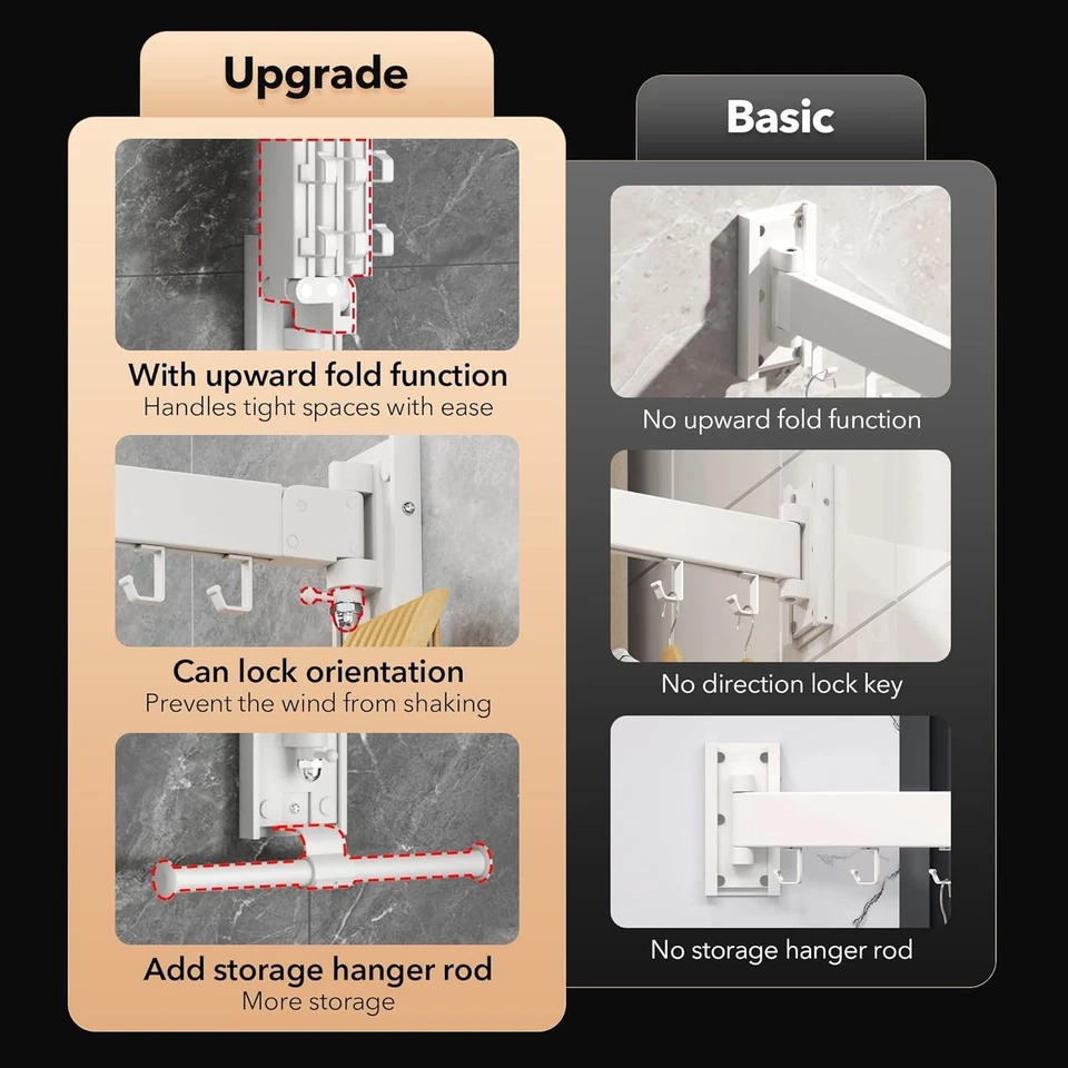 Retractable Clothes Drying Rack, Wall Mounted, White - Image 4 of 4