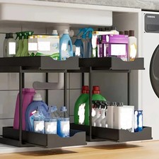 2 Tier Pull Out Under Sink Cupboard Basket Kitchen Organiser Drawer Storage Rack