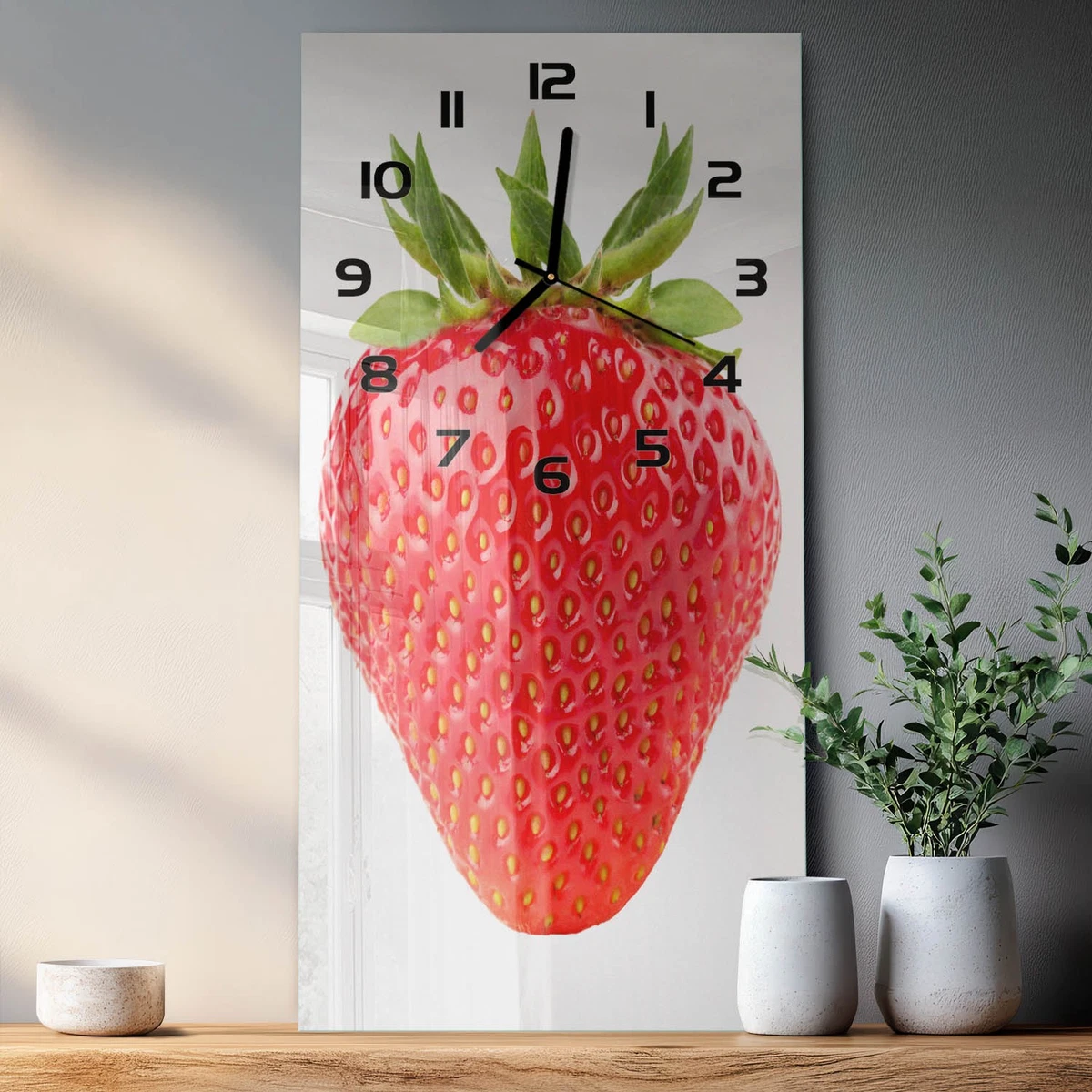 Reloj de Pared Rectangular Vertical Cristal Templado Silencioso Fresa 30x60 cm