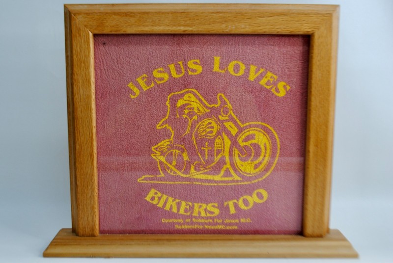 JESUS LOVES BIKERS TOO, SOLDIERS FOR JESUS M/C, WOOD FRAMED SILK SCREEN ART