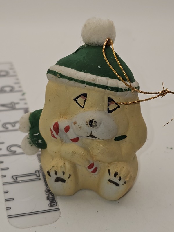 Sitting Dog With Candy Cane Hat & Scarf Painted Hanging Christmas Tree Ornament