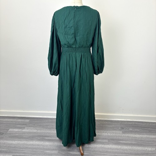 Pearl & Sea Womens Maxi Dress Dark Green Long Balloon Sleeve V Neck Size 12 - Picture 4 of 6