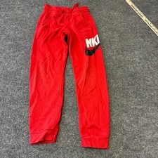 Nike Sweatpants Boys Size M Red Graphic Logo Fleece Joggers Pockets 61545