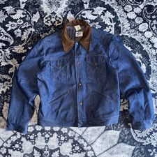 Vintage 70s Wrangler No Fault Denim Trucker Jacket JL720NV Sz 46 Blue Sanforset