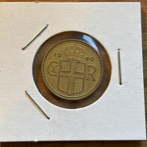1940 Iceland 1 Kronur Coin, EF or Better Condition, Low Mintage 209k World War 2