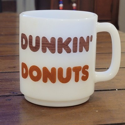 Vintage Dunkin Donuts Glasbake Milk Glass Coffee Mug 1970 s Retro Promo Cup