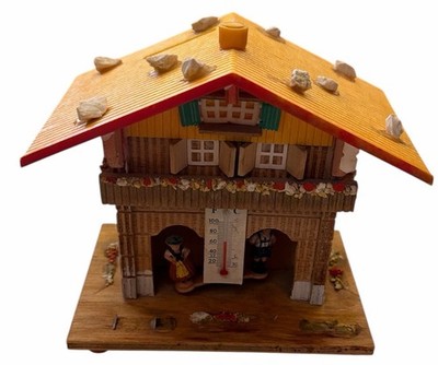 Vintage Swiss Chalet Weather House Forecast Thermometer BANK Please Read!