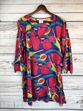 Gretchen Scott Parrot Tunic Dress Cotton Bright S Pink Blue Purple Long Sleeve