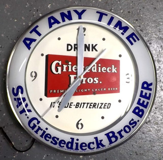 1950's GRIESEDIECK BEER LIGHTED ADVERTISING CLOCK
