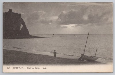Erster Weltkrieg Etretat Frankreich Mondschein, Falaise d'Aval Klippe, FPO & Zensur Postkarte