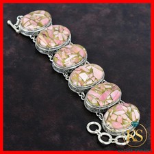 925 Silver Oval Natural Copper Pink Opal Vintage Handmade Chain Bracelet Jewelry